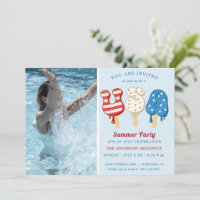 4th of July Pool And Ice Cream Party Invitation