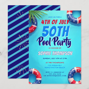 4th of July Pool Party Americana 50th Birthday Invitation