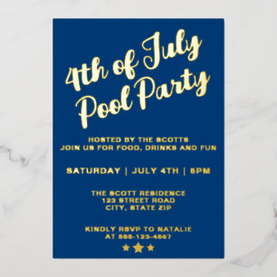 4th Of July Pool Party Blue Elegant Script