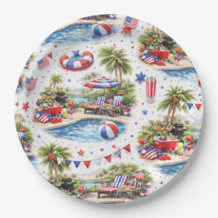 4th of July Pool Party in Florida Paper Plate