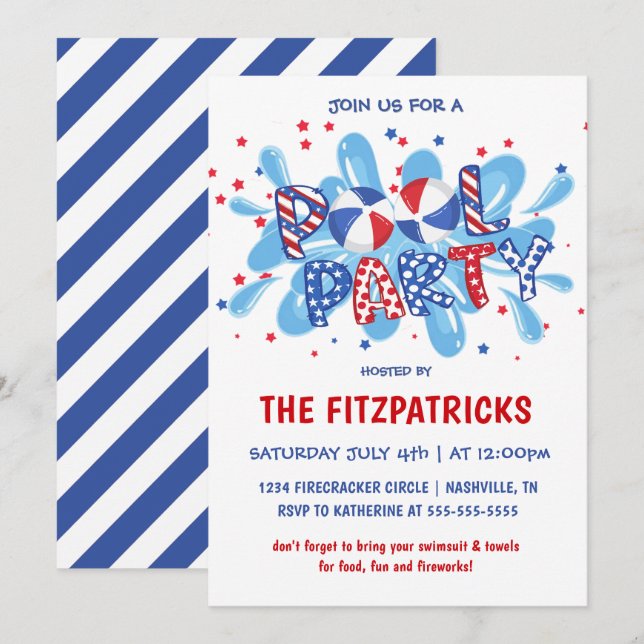 4th Of July Pool Party Invitation (Front/Back)