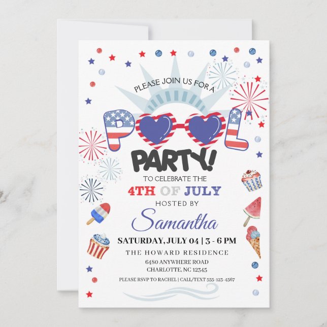 4th of July Pool Party Invitation (Front)