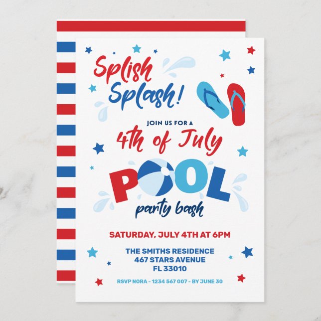 4th of July Pool Party Invitation (Front/Back)