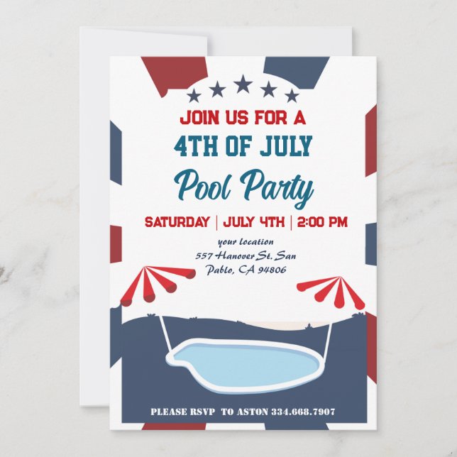 4th of July Pool Party Invitation (Front)