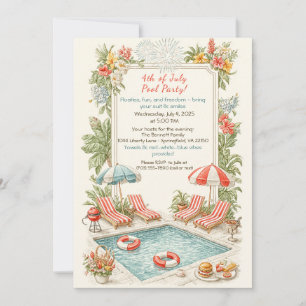 4th of July Pool Party Invitation – Elegant Line