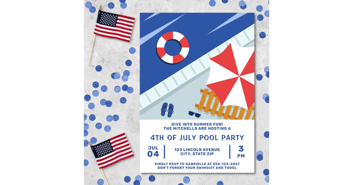 4th Of July Pool Party Red White & Blue Invitation | Zazzle