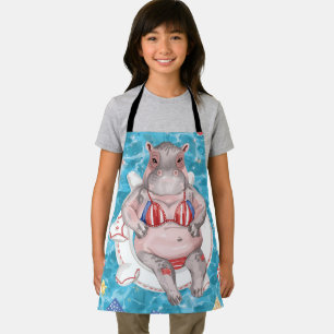 4th of July Pool Party with Hippo  Apron