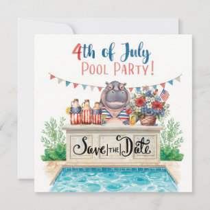 4th of July Pool Party with Hippo Save The Date