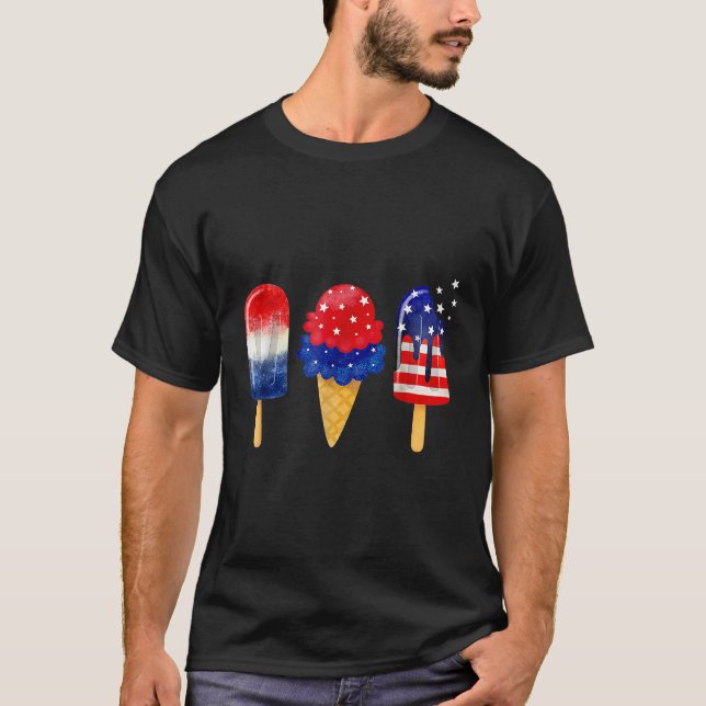 4th of July Popsicle American Flag Patriotic Summe T-Shirt (Front)