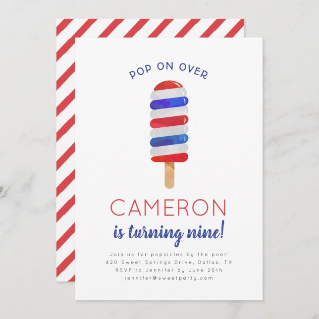 4th of July Popsicle Birthday Invitation (Front/Back)