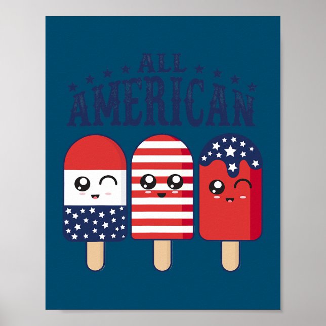 4th of July Popsicle Ice Pop Patriotic US Flag Poster (Front)
