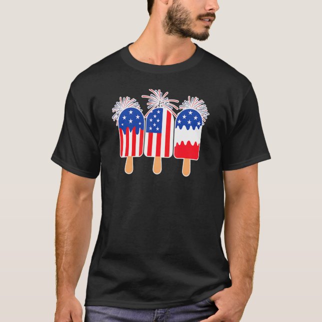 4th Of July Popsicle Red White Blue American Flag  T-Shirt (Front)