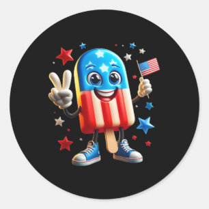 4th Of July Popsicle Usa Flag Patriotic Front And Classic Round Sticker