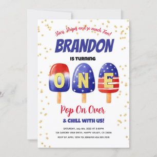 4th of July Popsicles Baby Boy 1st Birthday Party Invitation