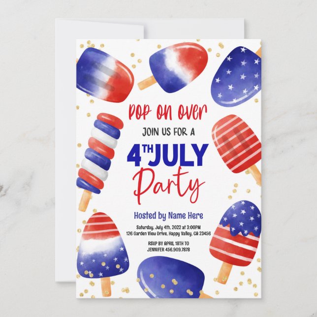 4th of July Popsicles Pool Party Kid  Invitation (Front)