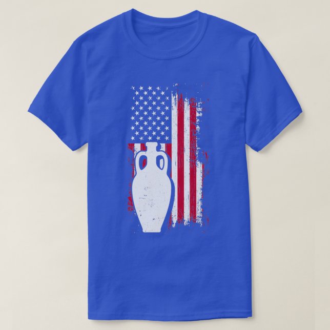 4th of July Pot Sculpting Clay US Flag Pottery Ear T-Shirt (Design Front)