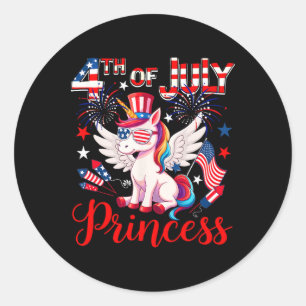 4th Of July Prince Cute Unicorn Sungles Us Flag Fi Classic Round Sticker