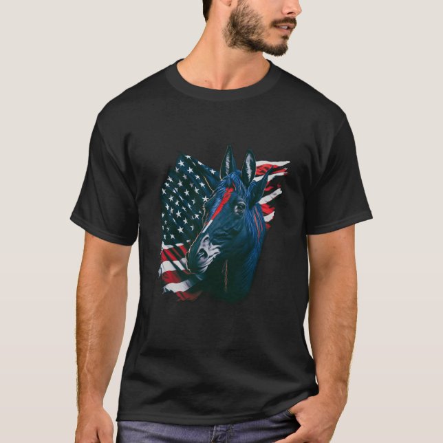 4Th Of July Proud Donkey Patriotic American Flag T-Shirt (Front)