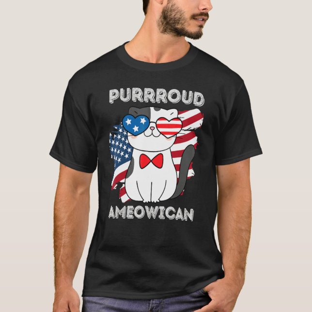 4th Of July Proud Patriotic Cat Usa Flag T-Shirt (Front)
