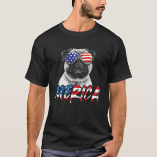 4th Of July Pug Dog Merica American Flag Patriotic T-Shirt