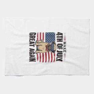 4th of July Pug Patriotic Vintage Shirt Design_1 Tea Towel