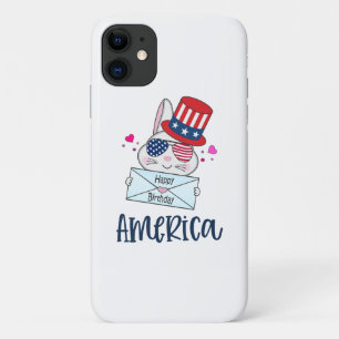4th of July Rabbit with USA Flag Sun Glasses iPhone 11 Case