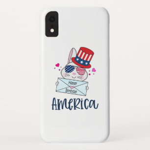 4th of July Rabbit with USA Flag Sun Glasses iPhone XR Case