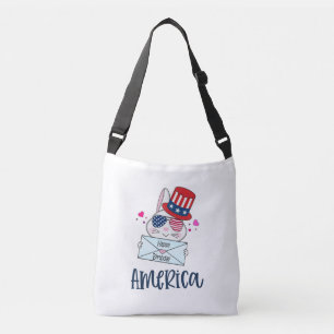 4th of July Rabbit with USA Flag Sun Glasses Crossbody Bag