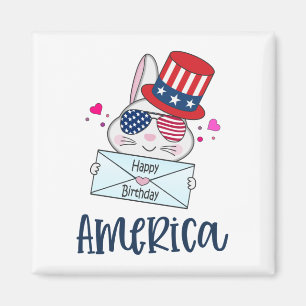 4th of July Rabbit with USA Flag Sun Glasses Magnet