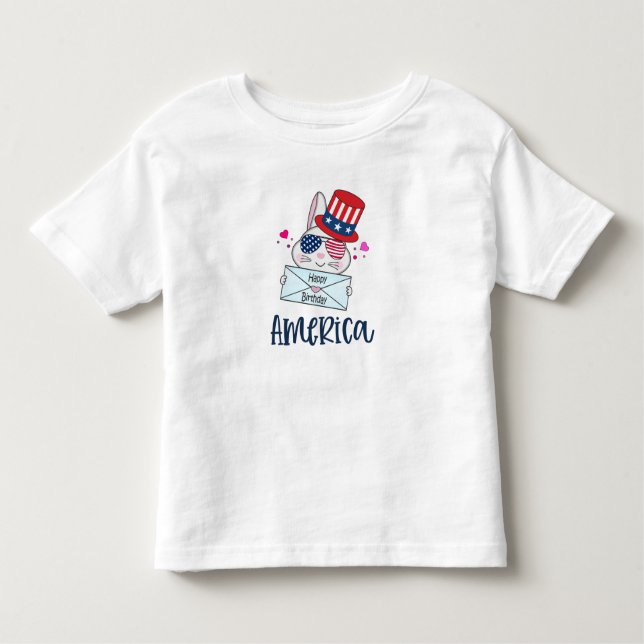 4th of July Rabbit with USA Flag Sun Glasses Toddler T-Shirt (Front)