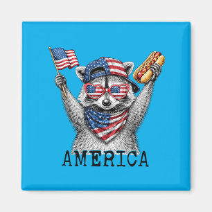 4th Of July Racoon Aamerica Flag Hotdog Men Women Magnet