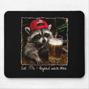 4th Of July Racoon Drinking Beer Patriotic And Mouse Pad