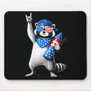 4th Of July Racoon Fireworks Usa Flag Men Women Mouse Pad