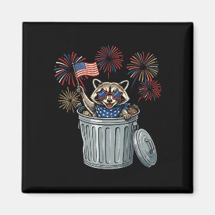 4th of july racoon trash can funny patriotic flag magnet