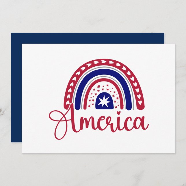 4th of July Rainbow America  Invitation (Front/Back)