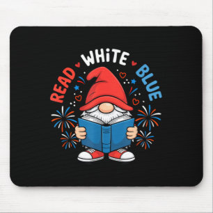 4th of July Read White Blue Gnome Reading Book Mouse Pad