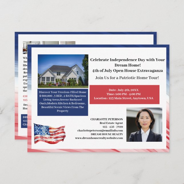 4th Of July Real Estate Open House Promotional  Postcard (Front/Back)