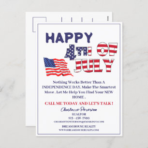 4th Of July Real Estate Realtor Holiday Postcard