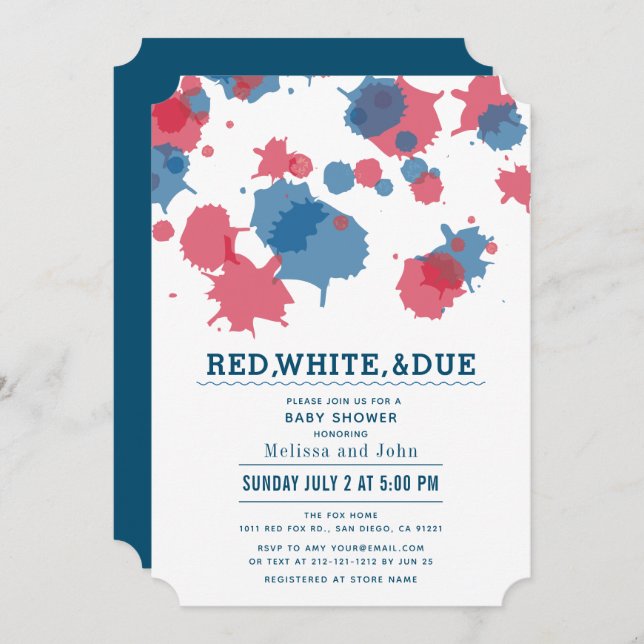 4th of July Red & Blue Splatters Baby Shower Invitation (Front/Back)