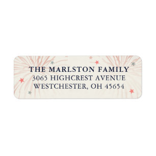 4th of July Red & Blue Stars & Fireworks Return Address Label