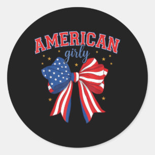 4th of July Red White and Blue American Girly Classic Round Sticker