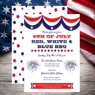 4th of July Red White and Blue BBQ  Invitation
