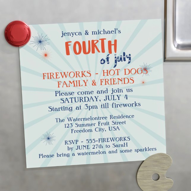 4th of July Red White and Blue Fireworks Party Magnetic Invitation (Creator Uploaded)
