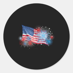 4th Of July Red White And Blue Fireworks Show Usa  Classic Round Sticker