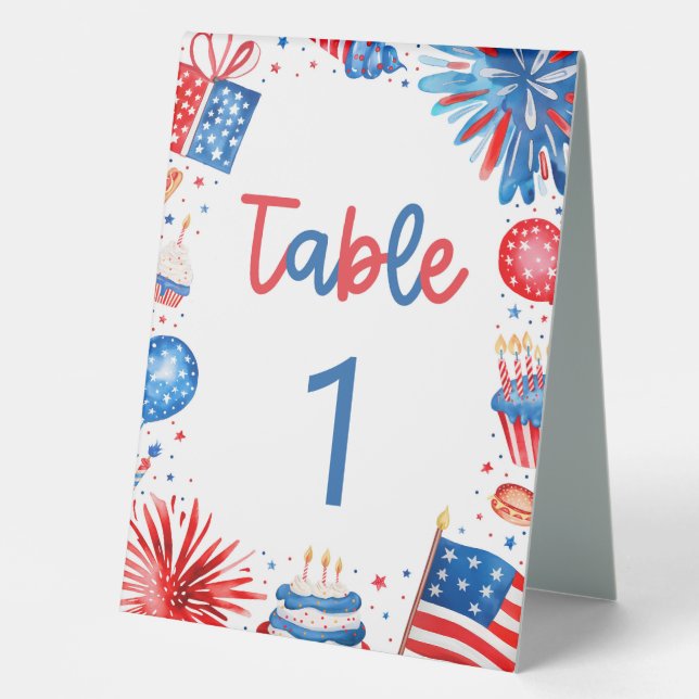 4th of July Red White and Blue Table Number Card (Front)