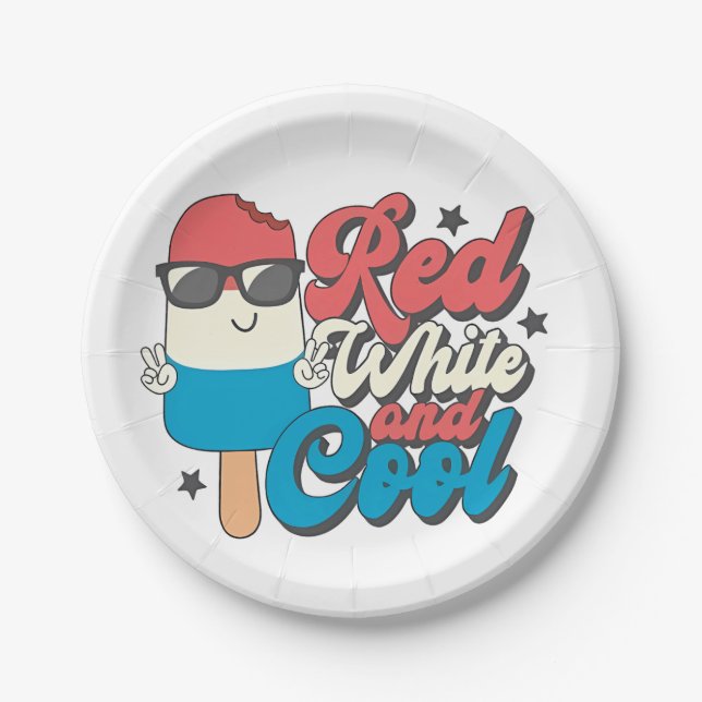 4th Of July Red White And Cool Popsicles  Paper Plate (Front)