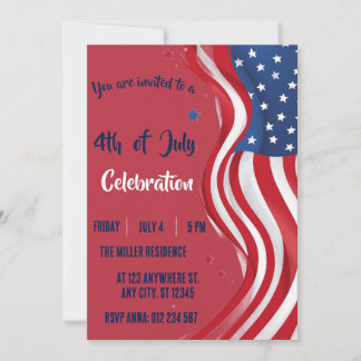 4th of July Red White Blue American Flag Party  Invitation