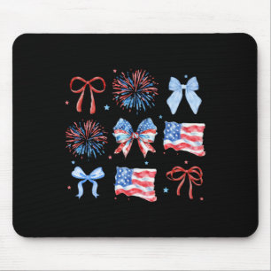 4th Of July Red White Blue Coquette Bow Fireworks Mouse Pad
