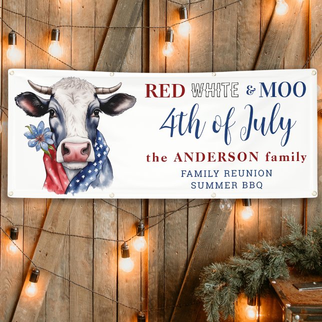 4th Of July Red White Blue Cute Patriotic Cow Banner (Creator Uploaded)