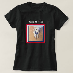 4th of July Red, White, Blue Cute White Puppy Dog T-Shirt
